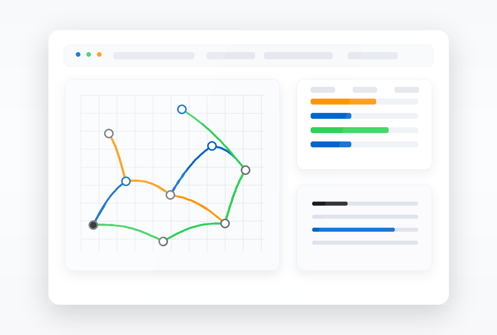 A research desk visual with route networks, experiment tables, and notebook panels